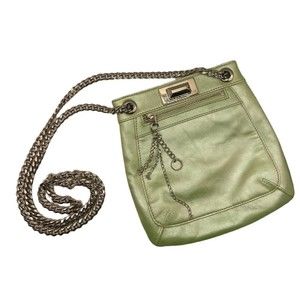 Via Spiga Green Leather Crossbody Bag with Chain Strap - Turnlock Closure